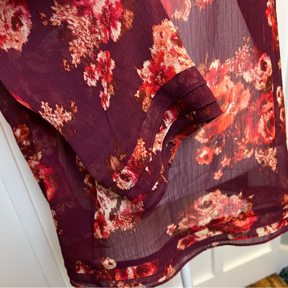 Kut From The Kloth Size XXL Sheer Floral Blouse Red Balloon Sleeve Peasant Top - Picture 5 of 10